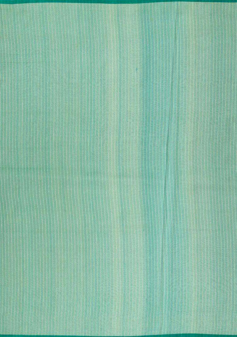 Green Handloom Organza Soft Silk Saree With Floral Motifs With Buttas And Brocade Design For Women - Indya