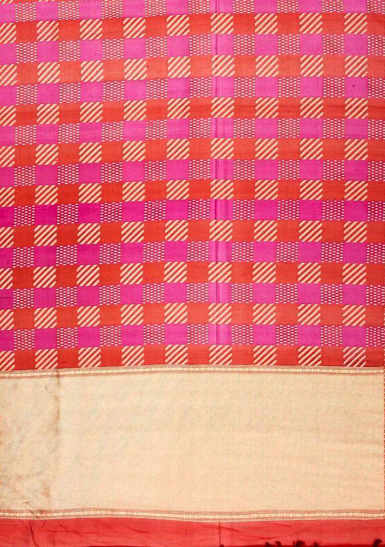 Multi Colour Pink Handloom Organza Soft Silk Saree With Meena Geometric Motifs With Buttas And Brocade Design For Women - Indya