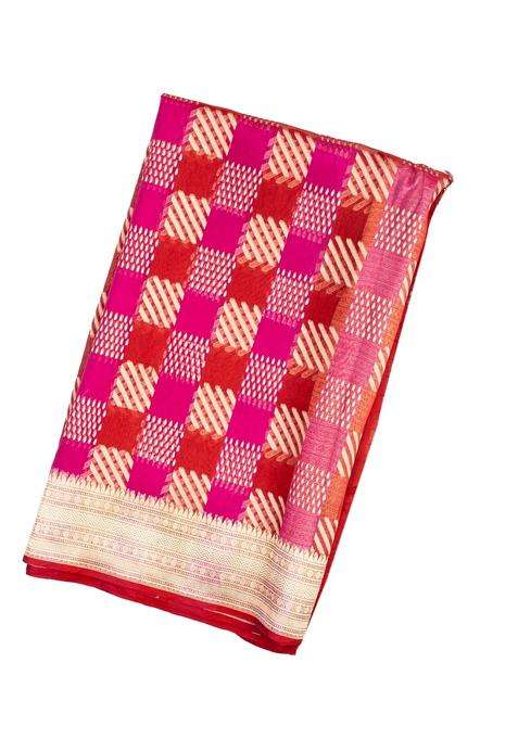 Multi Colour Pink Handloom Organza Soft Silk Saree With Meena Geometric Motifs With Buttas And Brocade Design For Women