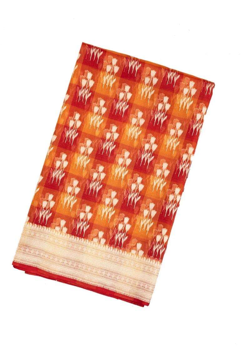 Red Handloom Organza Soft Silk Saree With Meena Floral Motifs With Buttas And Brocade Design For Women - Indya
