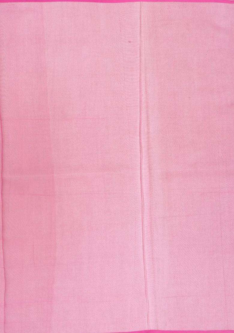 Baby Pink Handloom Organza Soft Silk Saree With Floral Motifs With Buttas And Brocade Design For Women - Indya