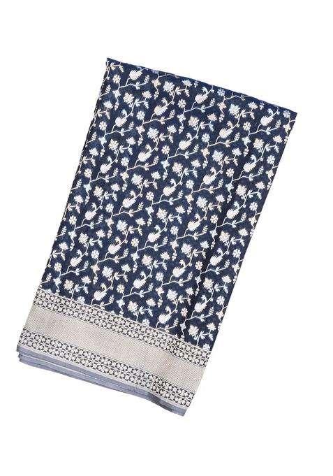 Navy Blue Handloom Organza Satin Soft Silk Saree With Floral Motifs With Traditional Woven Design For Women