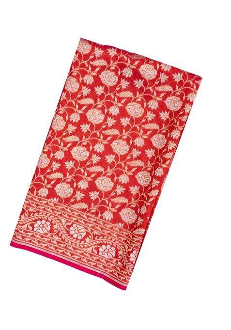 Red Handloom Organza Satin Soft Silk Saree With Floral Vine Motifs With Traditional Woven Design For Women