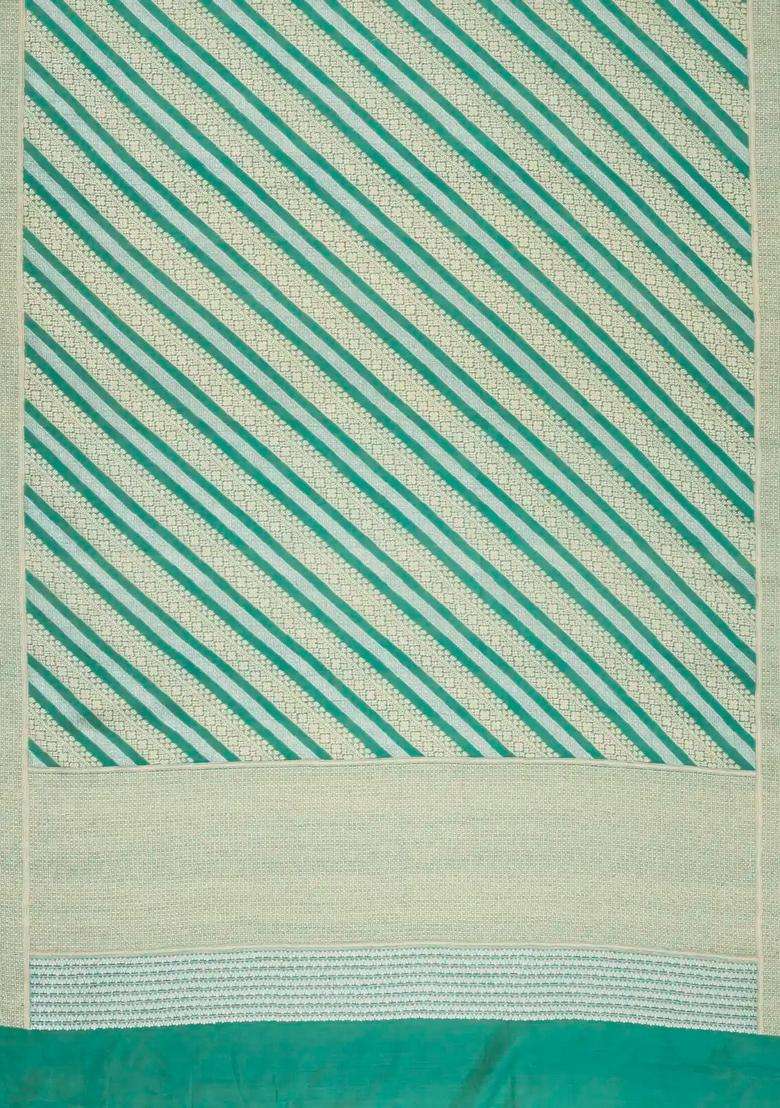 Aquamarine Handloom Organza Satin Soft Silk Saree With Diagonal Floral Motifs With Traditional Woven Design For Women - Indya