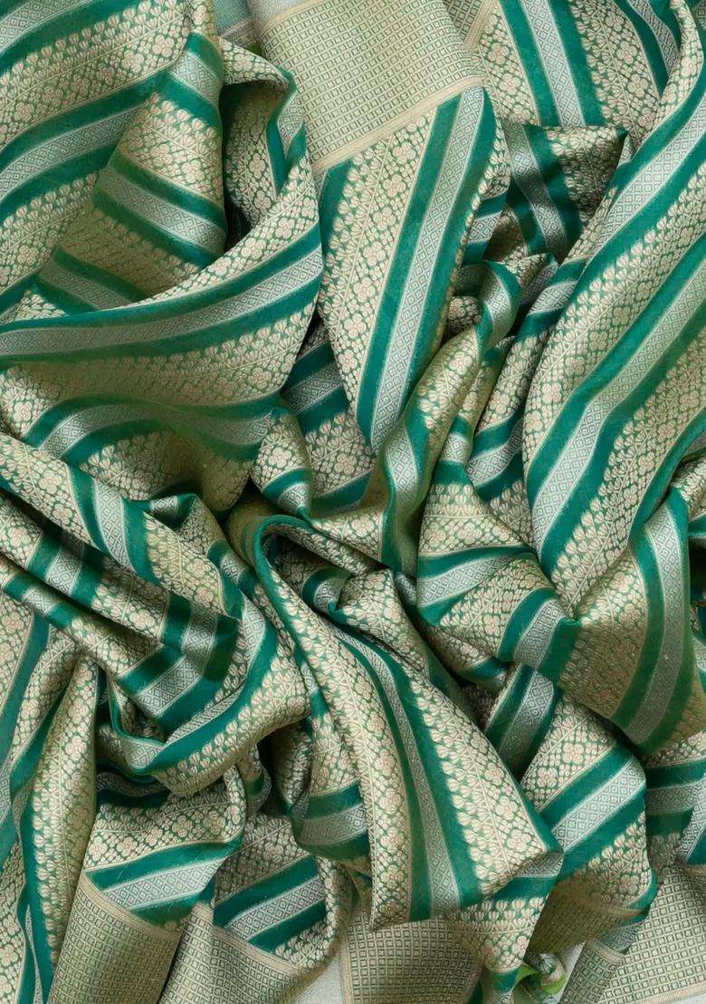 Aquamarine Handloom Organza Satin Soft Silk Saree With Diagonal Floral Motifs With Traditional Woven Design For Women - Indya