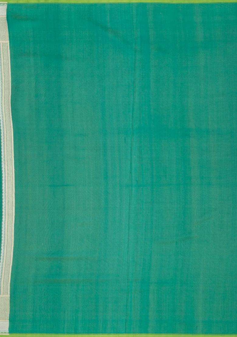 Aquamarine Handloom Organza Satin Soft Silk Saree With Diagonal Floral Motifs With Traditional Woven Design For Women - Indya