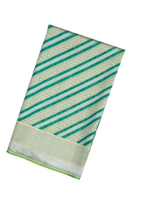 Aquamarine Handloom Organza Satin Soft Silk Saree With Diagonal Floral Motifs With Traditional Woven Design For Women