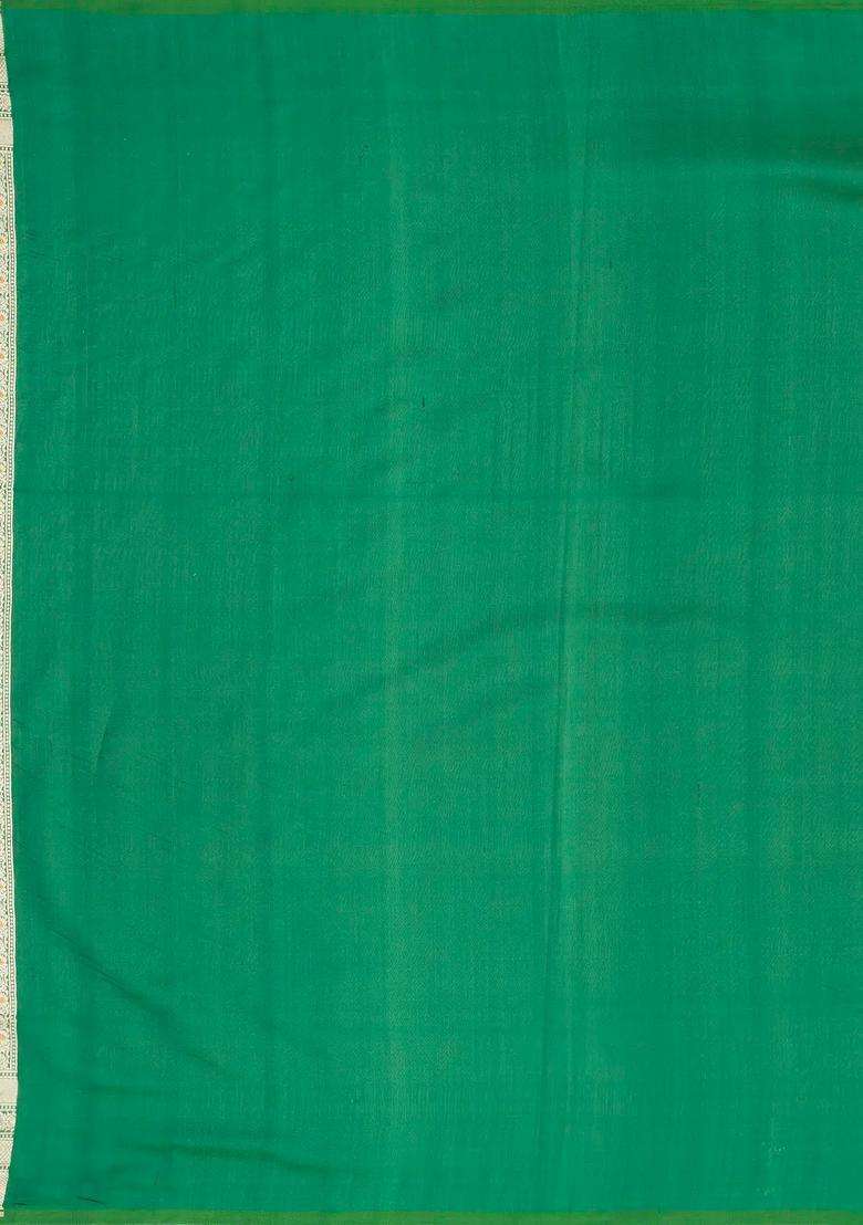 Green Handloom Organza Satin Soft Silk Saree With Floral Motifs With Traditional Woven Design For Women - Indya