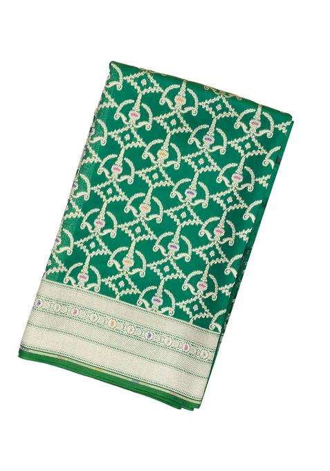 Green Handloom Organza Satin Soft Silk Saree With Floral Motifs With Traditional Woven Design For Women