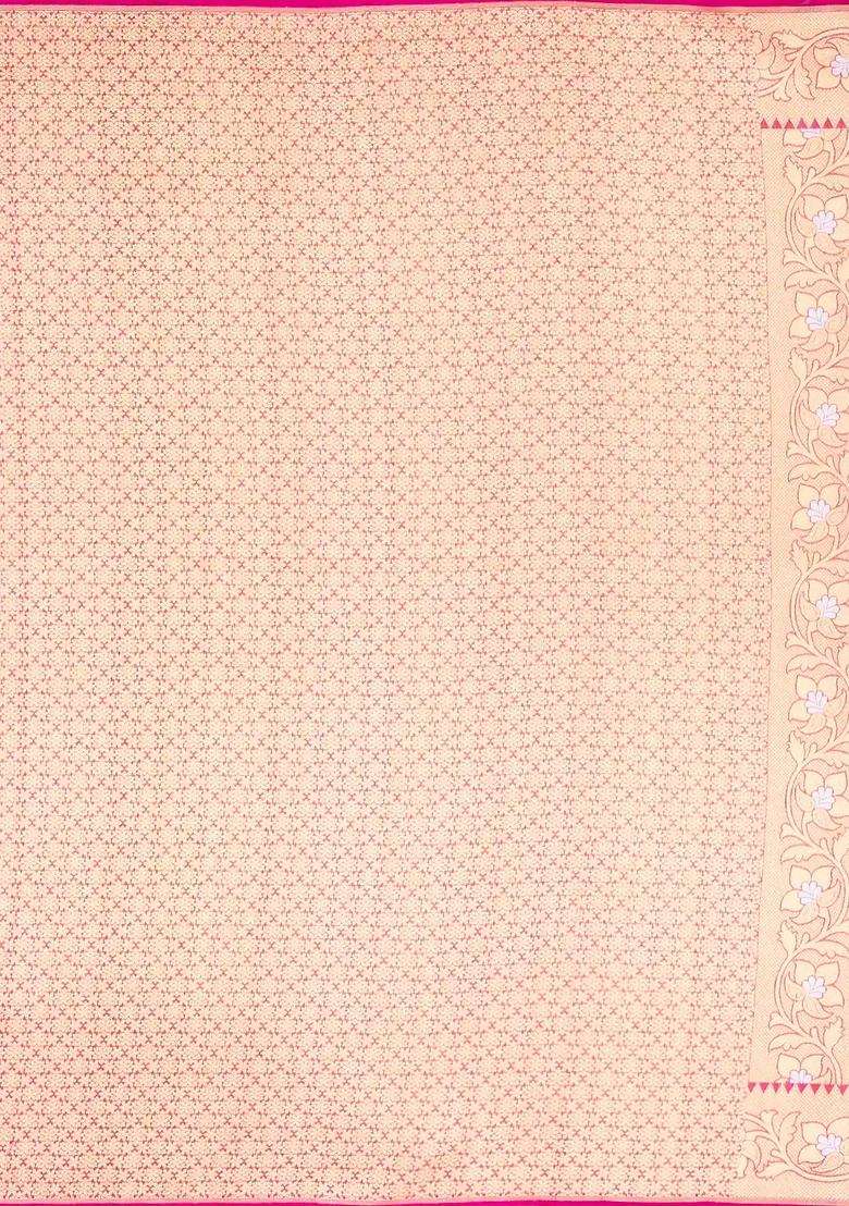 Peach Handloom Organza Satin Soft Silk Saree With Floral Motifs With Traditional Woven Design For Women - Indya