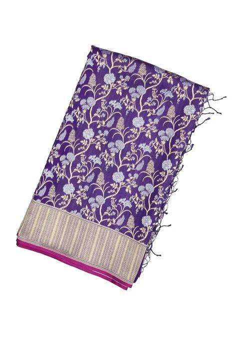 Magenta Handloom Organza Satin Soft Silk Saree With Floral Vine Motifs With Traditional Woven Design For Women