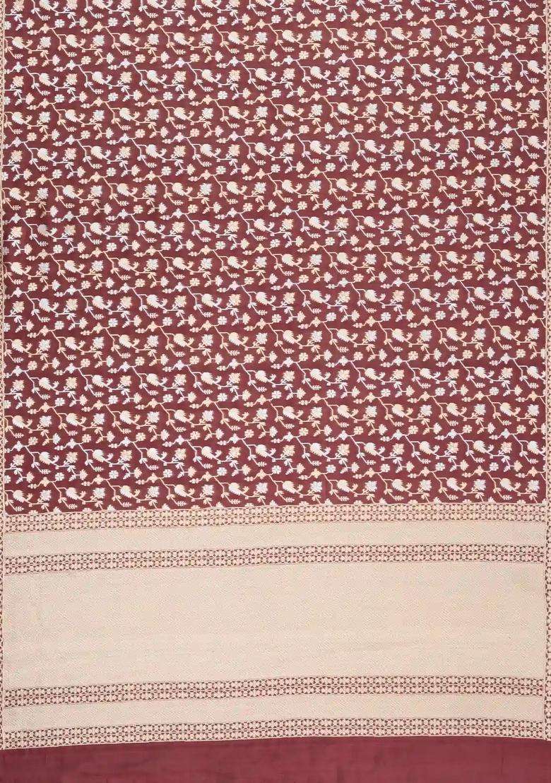 Brown Handloom Organza Satin Soft Silk Saree With Floral Vine Motifs With Traditional Woven Design For Women - Indya