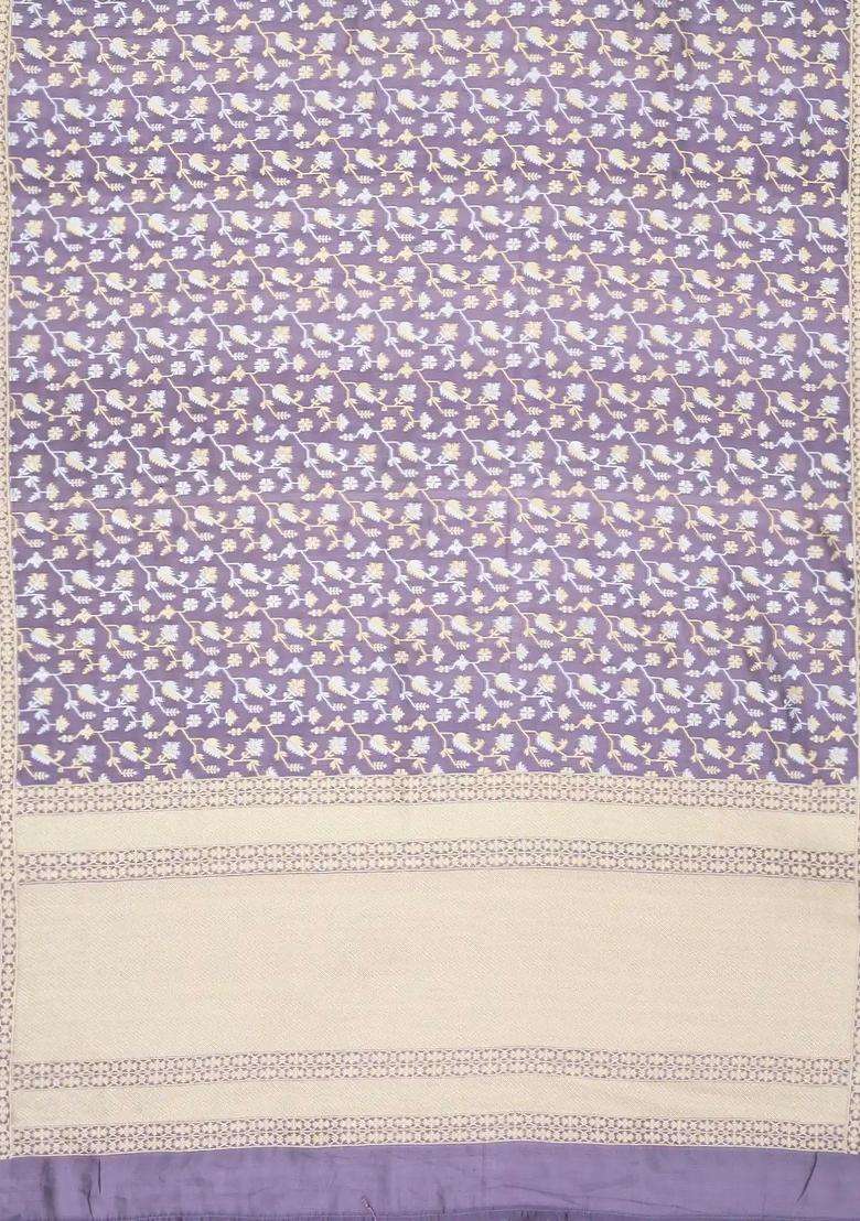 Lilac Handloom Organza Satin Soft Silk Saree With Floral Vine Motifs With Traditional Woven Design For Women - Indya
