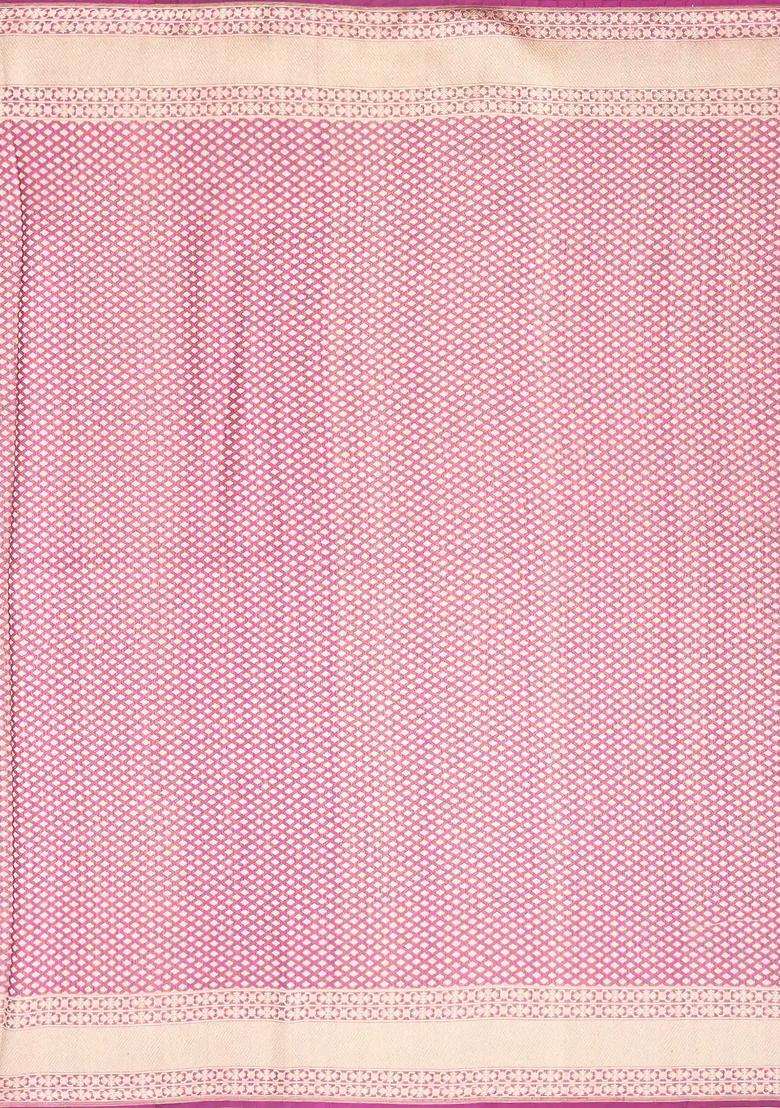 Lilac Handloom Organza Satin Soft Silk Saree With Floral Vine Motifs With Traditional Woven Design For Women - Indya