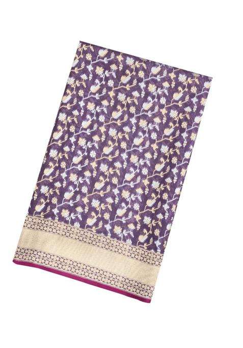 Lilac Handloom Organza Satin Soft Silk Saree With Floral Vine Motifs With Traditional Woven Design For Women