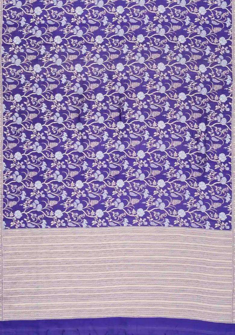 Blue Handloom Organza Satin Soft Silk Saree With Floral Vine Motifs With Traditional Woven Design For Women - Indya