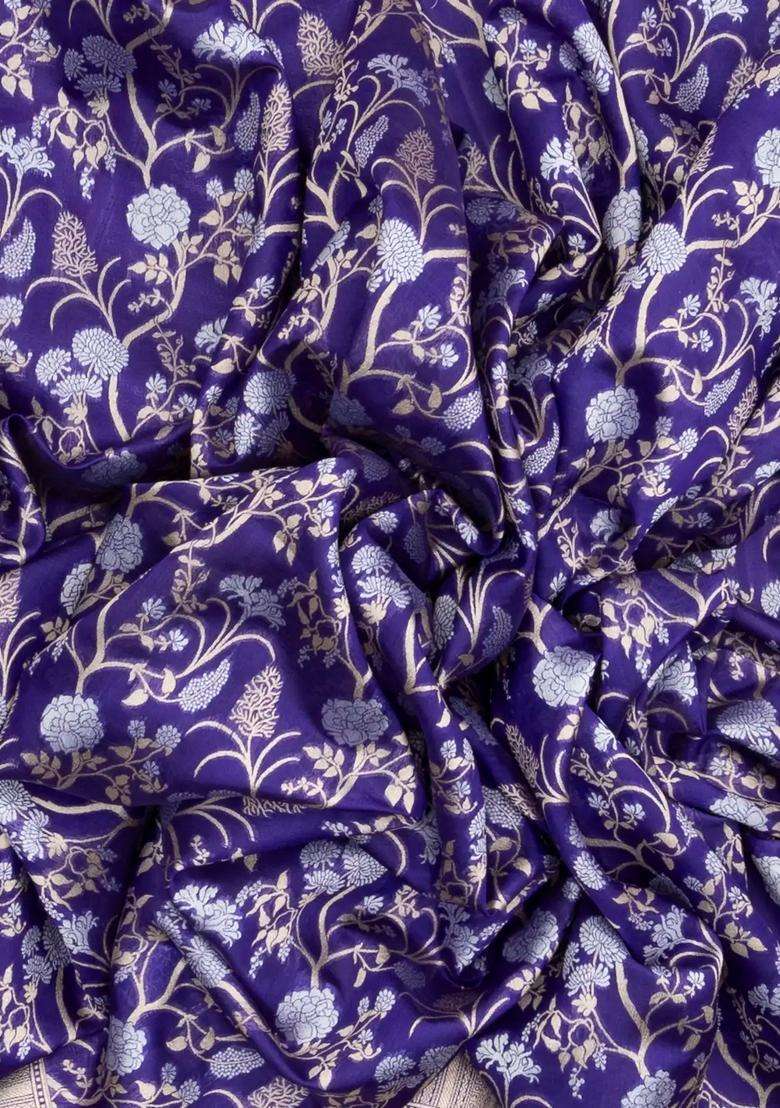 Blue Handloom Organza Satin Soft Silk Saree With Floral Vine Motifs With Traditional Woven Design For Women - Indya