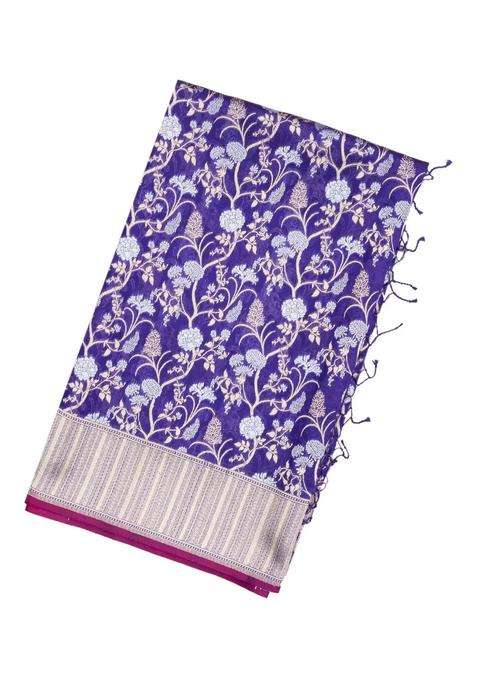 Blue Handloom Organza Satin Soft Silk Saree With Floral Vine Motifs With Traditional Woven Design For Women