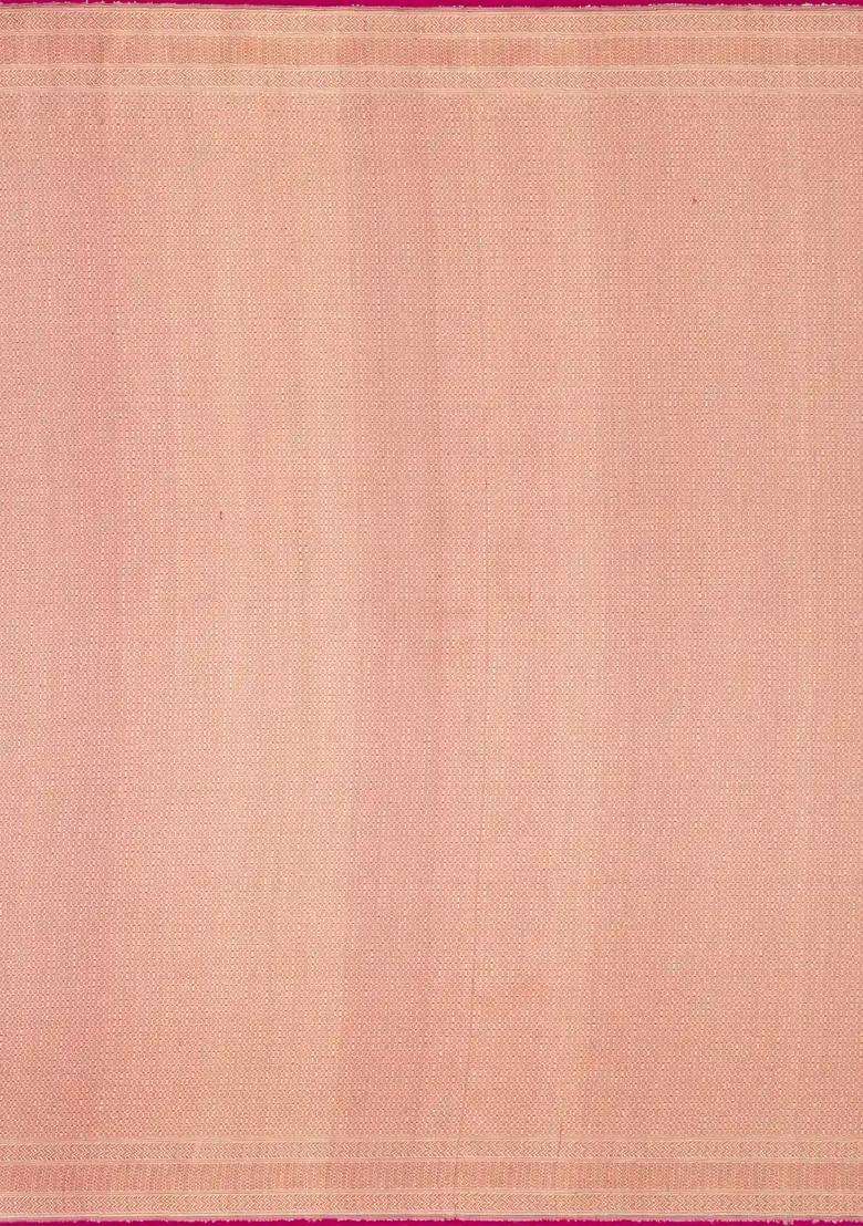Peach Handloom Organza Satin Soft Silk Saree With Floral Motifs With Traditional Woven Design For Women - Indya