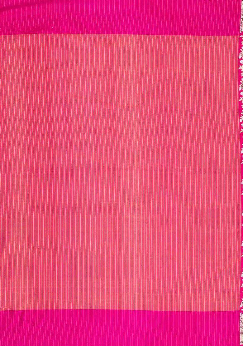 Pink Handloom Organza Satin Soft Silk Saree With Floral Motifs With Traditional Woven Design For Women - Indya