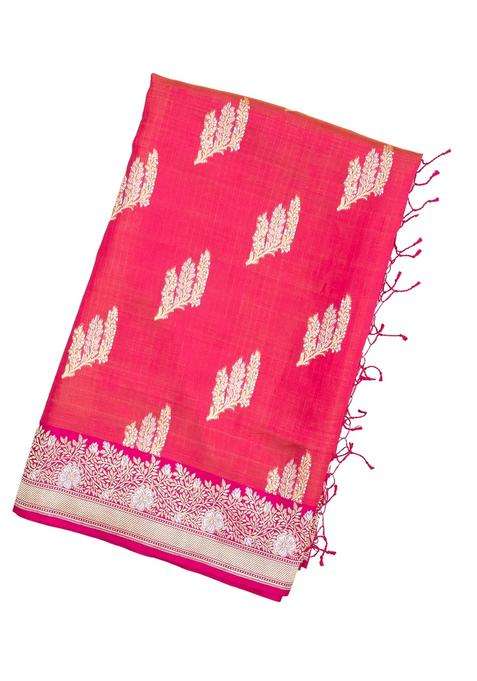 Pink Handloom Organza Satin Soft Silk Saree With Floral Motifs With Traditional Woven Design For Women