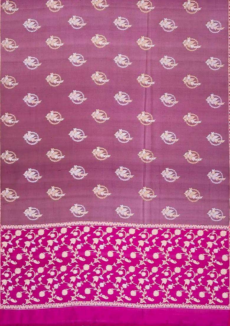 Magenta Mangenta Handloom Organza Satin Soft Silk Saree With Floral Motifs With Traditional Woven Design For Women - Indya