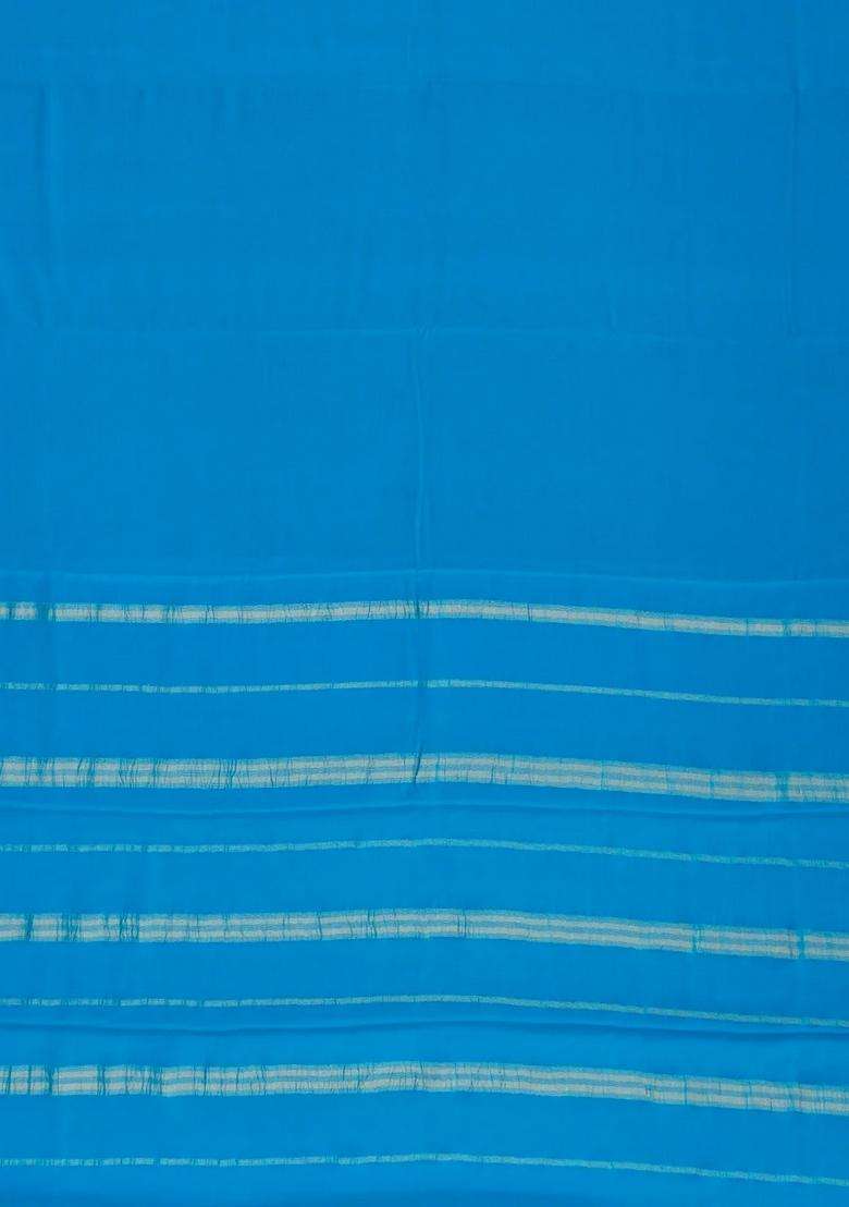Sky Blue Woven Mysore Crepe Pure Zari Silk Saree With Zari Border With Traditional Woven Design For Women - Indya