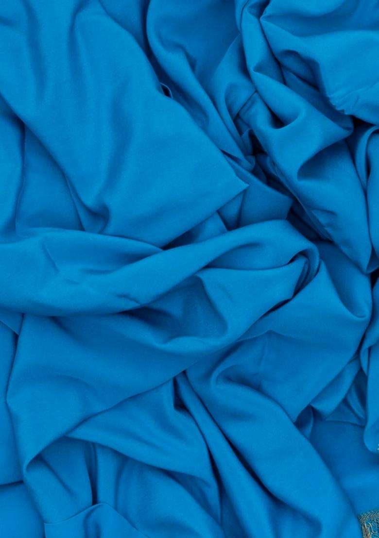 Sky Blue Woven Mysore Crepe Pure Zari Silk Saree With Zari Border With Traditional Woven Design For Women - Indya