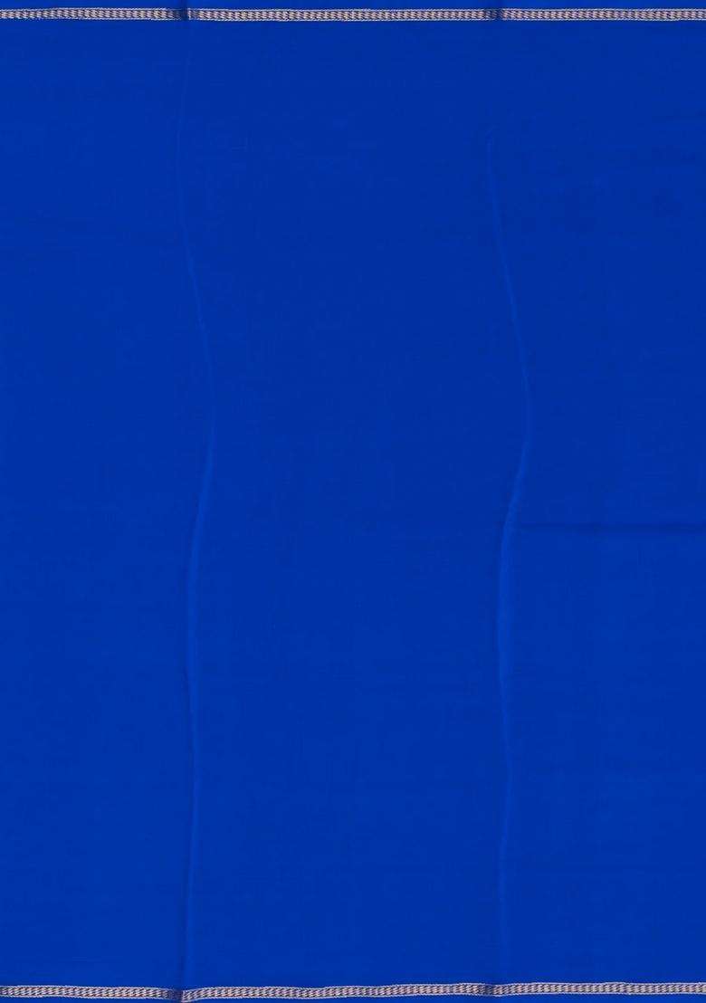 Blue Woven Mysore Crepe Pure Zari Silk Saree With Zari Stripes With Checks And Stripes Design For Women - Indya