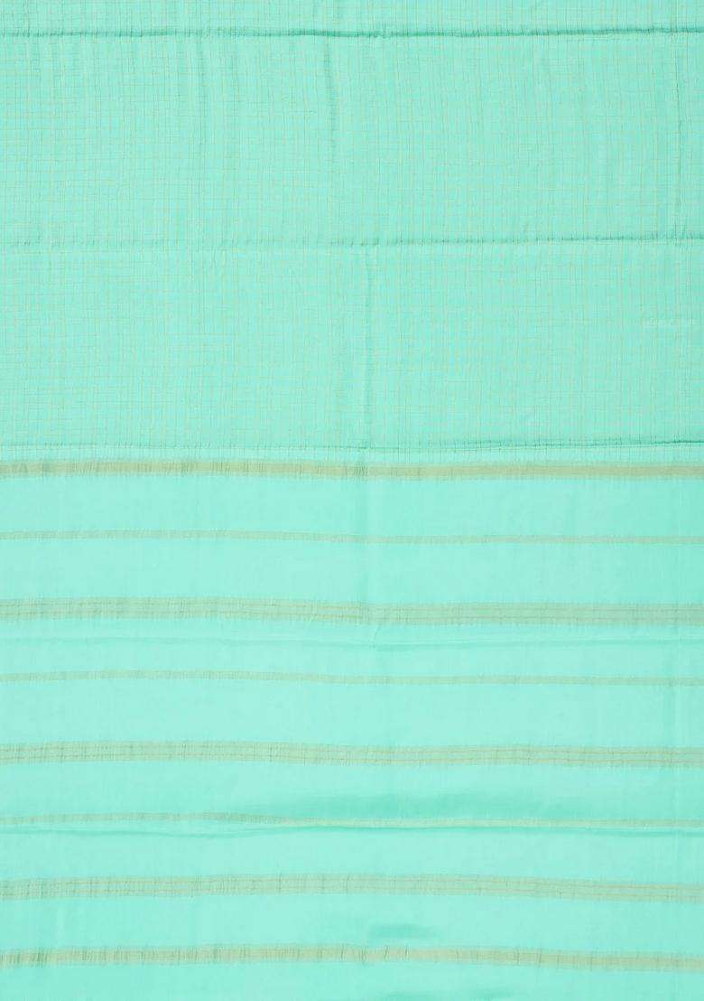 Aquamarine Woven Mysore Crepe Pure Zari Silk Saree With Zari Checks With Checks And Stripes Design For Women - Indya
