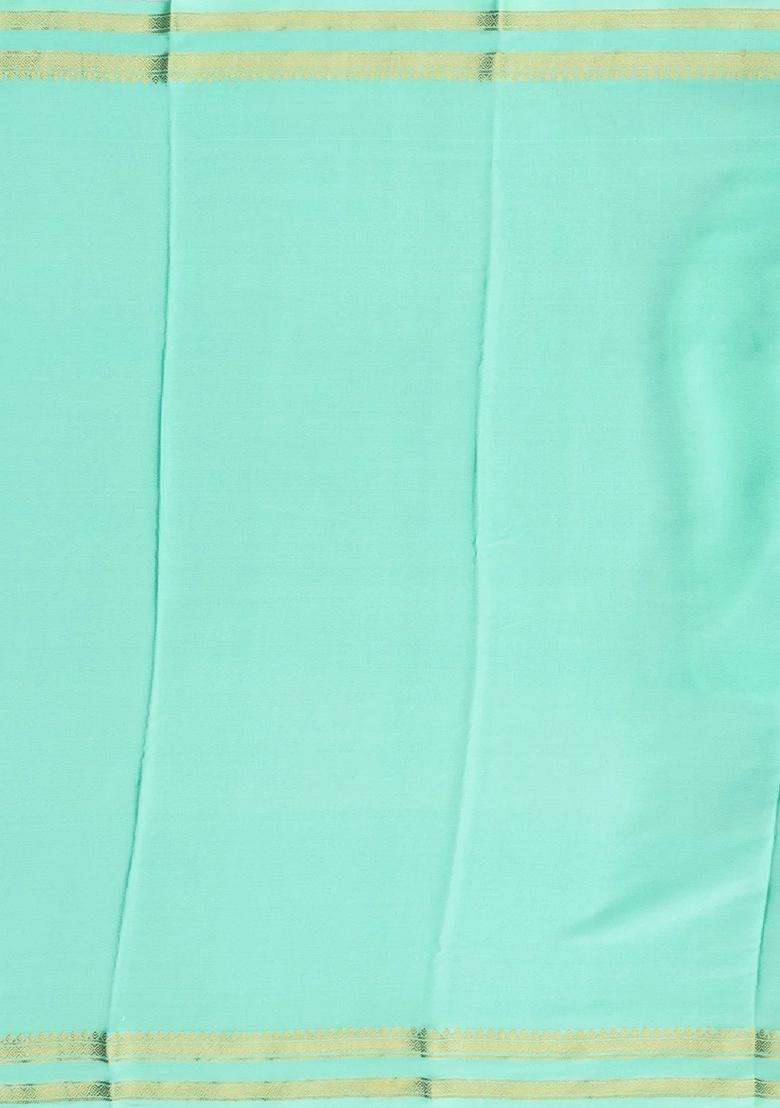 Aquamarine Woven Mysore Crepe Pure Zari Silk Saree With Zari Checks With Checks And Stripes Design For Women - Indya