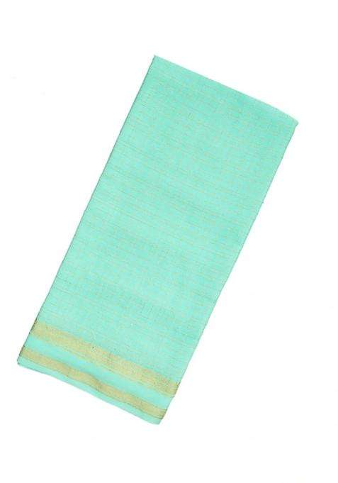 Aquamarine Woven Mysore Crepe Pure Zari Silk Saree With Zari Checks With Checks And Stripes Design For Women