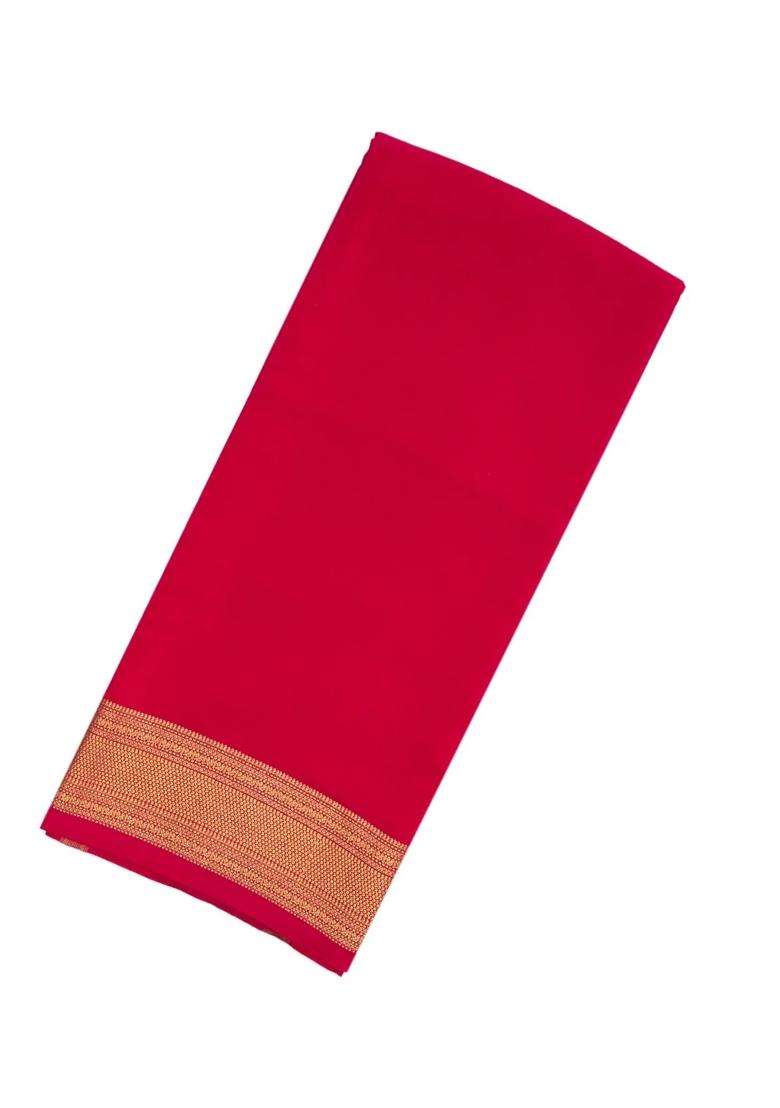 Red Woven Mysore Crepe Pure Zari Silk Saree With Zari Border With Traditional Woven Design For Women - Indya