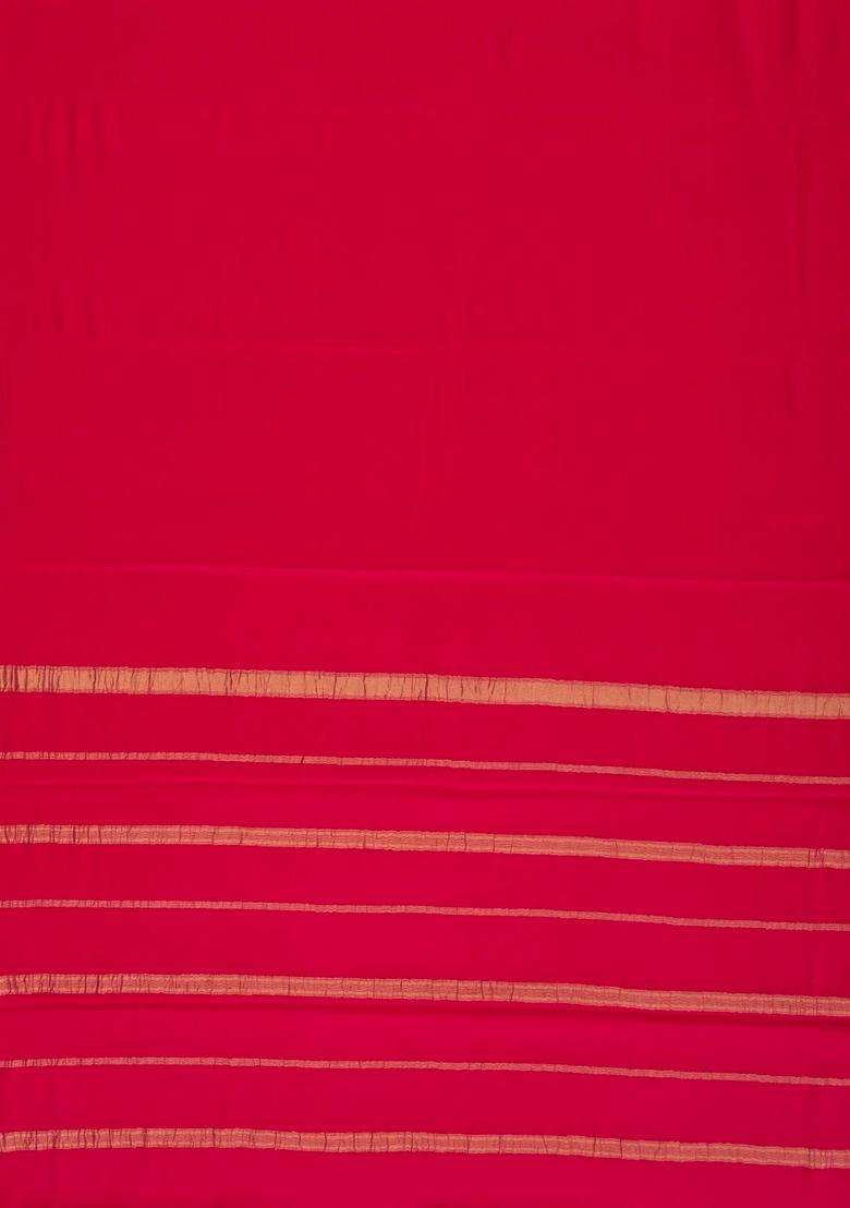 Red Woven Mysore Crepe Pure Zari Silk Saree With Zari Border With Traditional Woven Design For Women - Indya