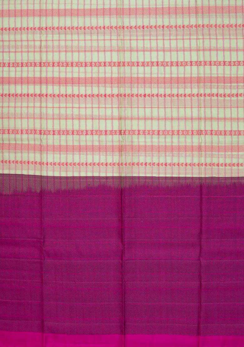 Mint Green Handloom Soft Silk Saree With Stripes Checks With Checks And Stripes Design For Women - Indya