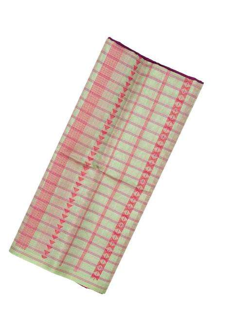 Mint Green Handloom Soft Silk Saree With Stripes Checks With Checks And Stripes Design For Women