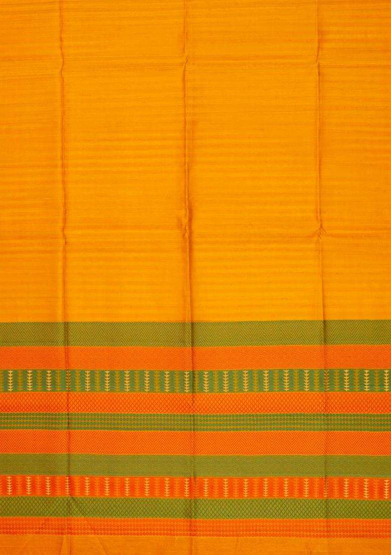 Mustard Handloom Soft Silk Saree With Stripes Checks With Checks And Stripes Design For Women - Indya