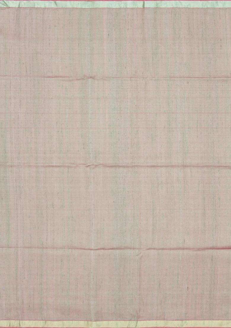 Hot Pink Handloom Kora Soft Silk Saree With Stripes Contrast Border With Checks And Stripes Design For Women - Indya