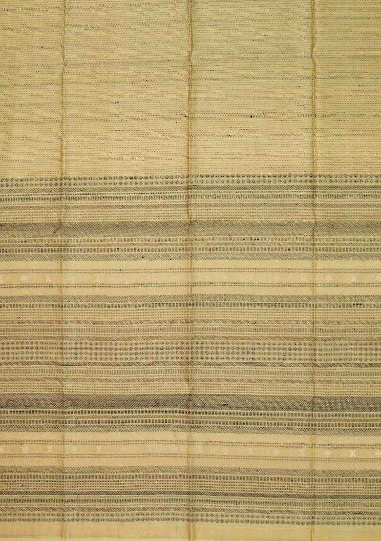 Taupe Handloom Kora Soft Silk Saree With Dotted Stripes With Checks And Stripes Design For Women - Indya