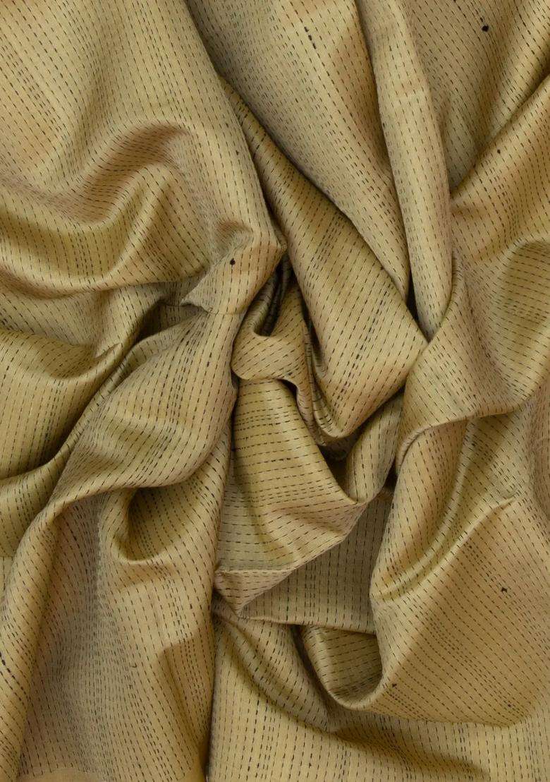 Taupe Handloom Kora Soft Silk Saree With Dotted Stripes With Checks And Stripes Design For Women - Indya