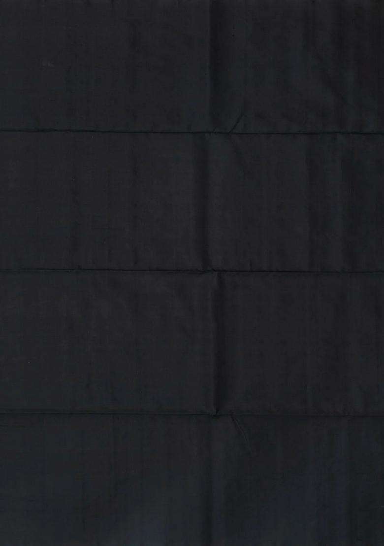 Black Grey Handloom Soft Silk Saree With Dotted Stripes With Checks And Stripes Design For Women - Indya