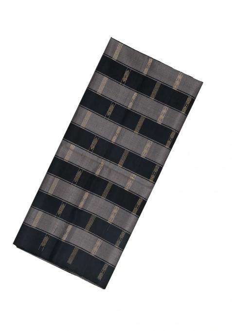 Black Grey Handloom Soft Silk Saree With Dotted Stripes With Checks And Stripes Design For Women