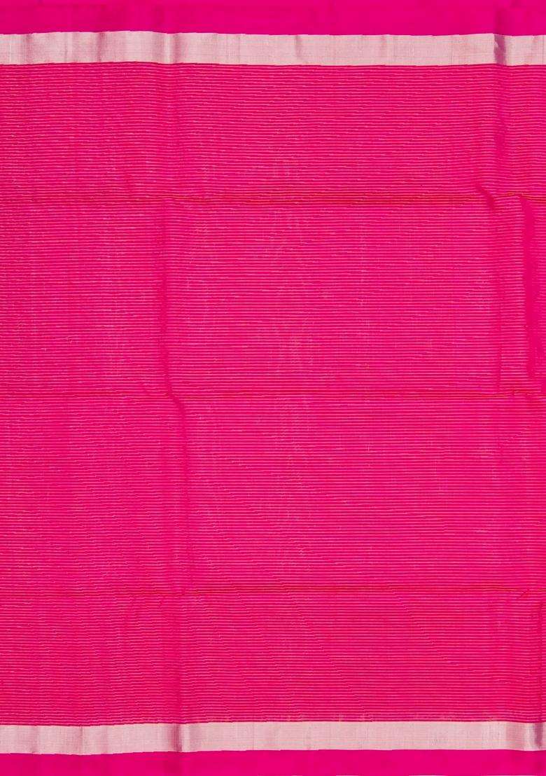 Hot Pink Handloom Soft Silk Saree With Buttas Zari Checks With Buttas And Brocade Design For Women - Indya