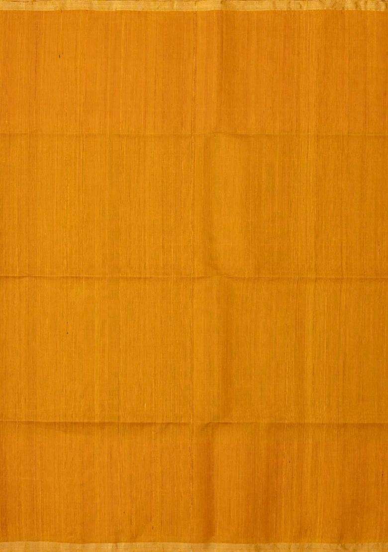 Mustard Handloom Kora Soft Silk Saree With Stripes With Checks And Stripes Design For Women - Indya