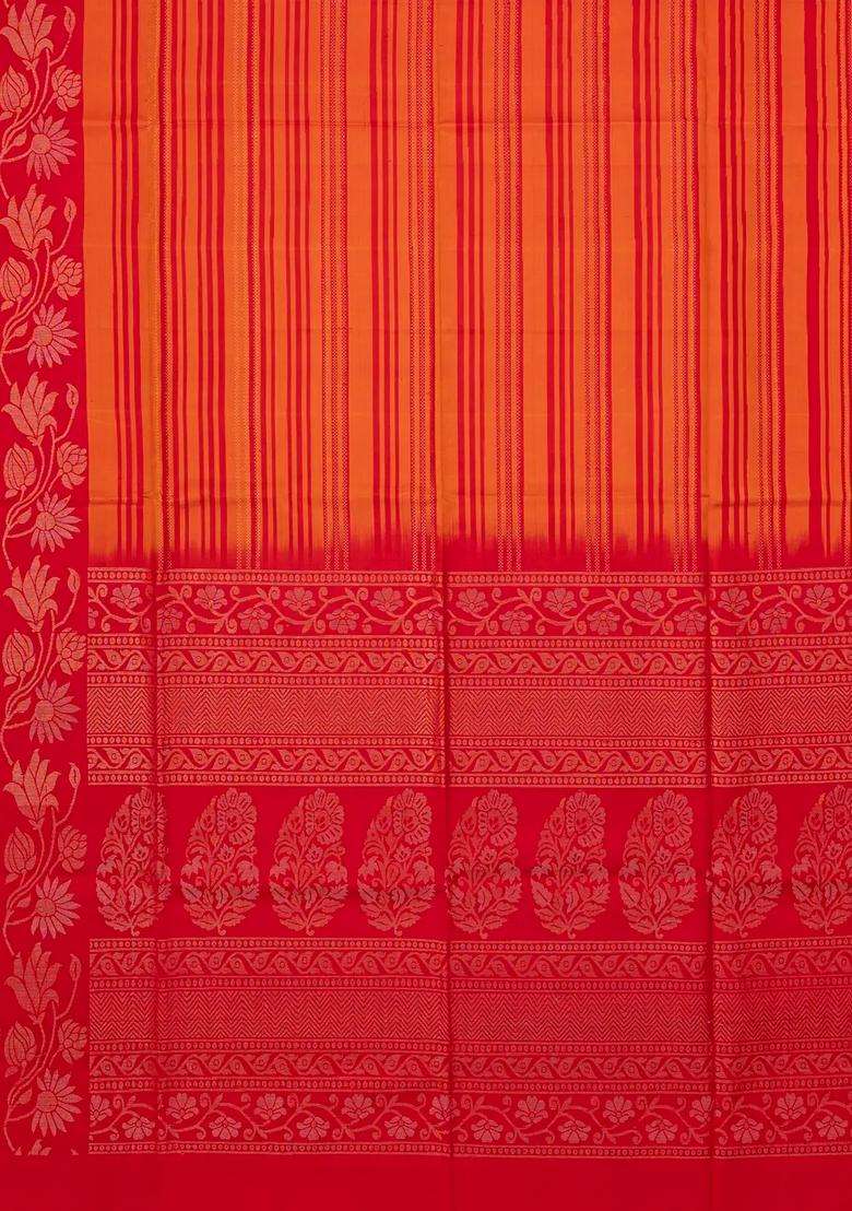 Hot Pink Handloom Soft Silk Saree With Stripes Floral Motifs With Checks And Stripes Design For Women - Indya