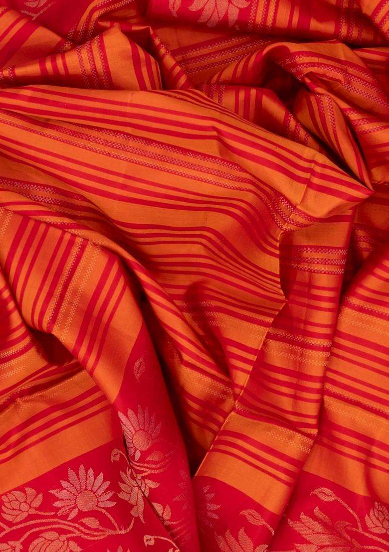 Hot Pink Handloom Soft Silk Saree With Stripes Floral Motifs With Checks And Stripes Design For Women - Indya