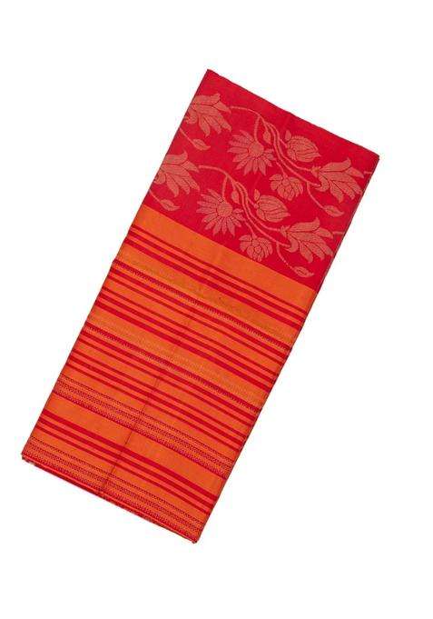 Hot Pink Handloom Soft Silk Saree With Stripes Floral Motifs With Checks And Stripes Design For Women