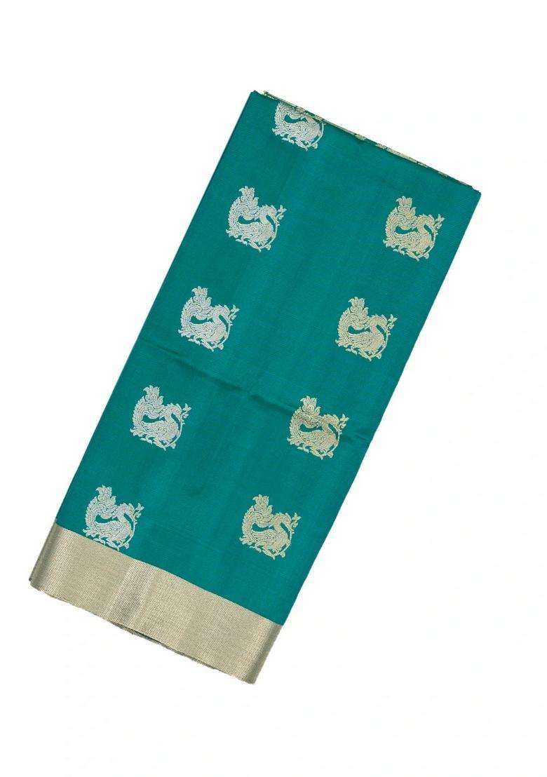 Sea Green Handloom Soft Silk Saree With Annam Buttas With Buttas And Brocade Design For Women - Indya