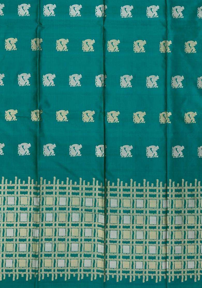 Sea Green Handloom Soft Silk Saree With Annam Buttas With Buttas And Brocade Design For Women - Indya