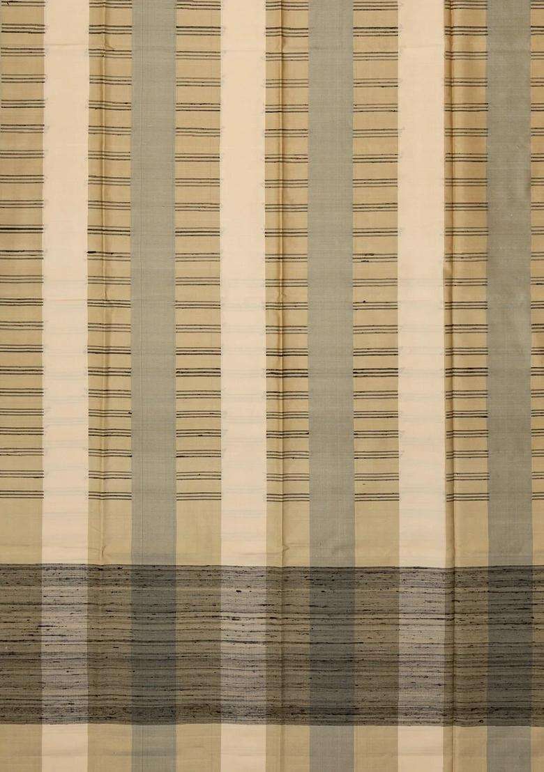 Beige Handloom Soft Silk Saree With Broken Stripes With Checks And Stripes Design For Women - Indya